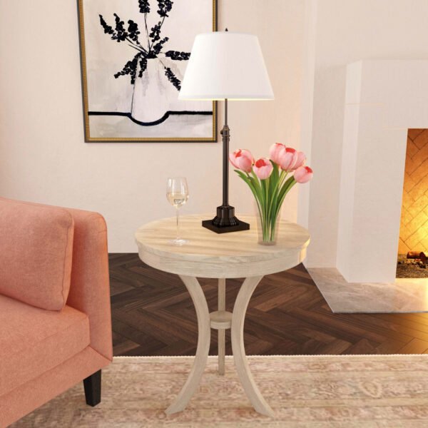 26" Beige Distressed Round Three Leg End Table - Image 5