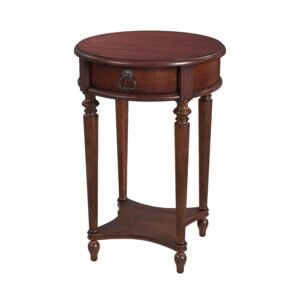 26″ Cherry Solid And Manufactured Wood Round End Table With Drawer And Shelf