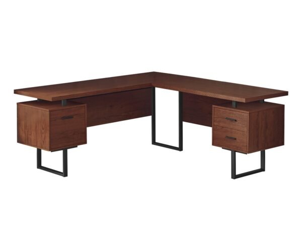 70" Brown And Black L Shape Computer Desk