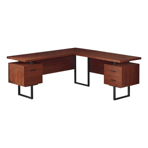 70" Brown And Black L Shape Computer Desk - Image 3