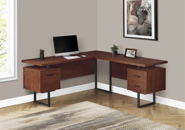 70" Brown And Black L Shape Computer Desk - Image 6