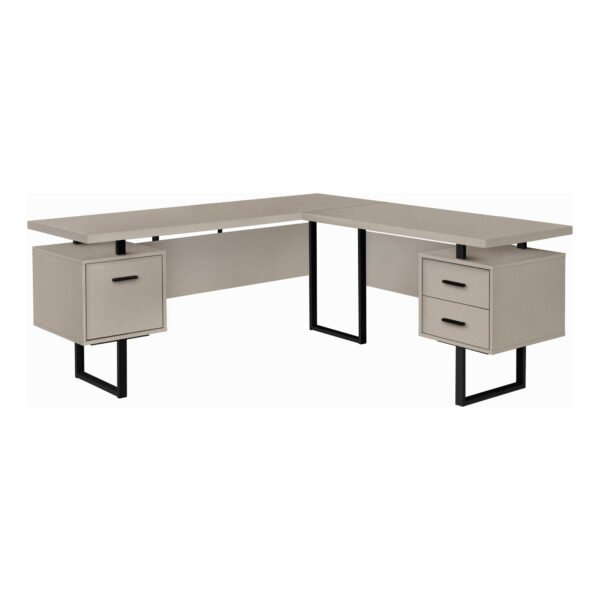 71" Taupe And Black L Shape Computer Desk