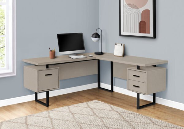 71" Taupe And Black L Shape Computer Desk - Image 4