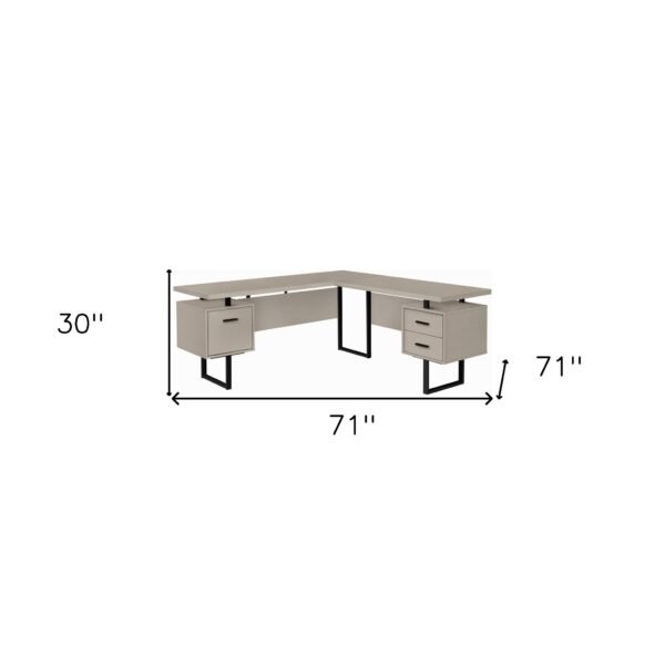 71" Taupe And Black L Shape Computer Desk - Image 6