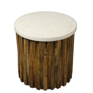 20″ Brown And Ivory Marble And Solid Wood Round End Table