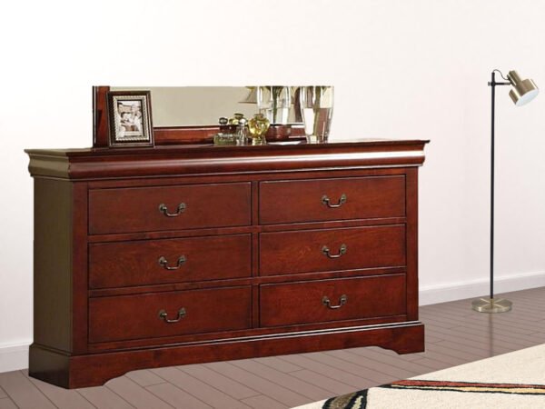 60" Cherry Manufactured Wood Six Drawer Double Dresser - Image 4