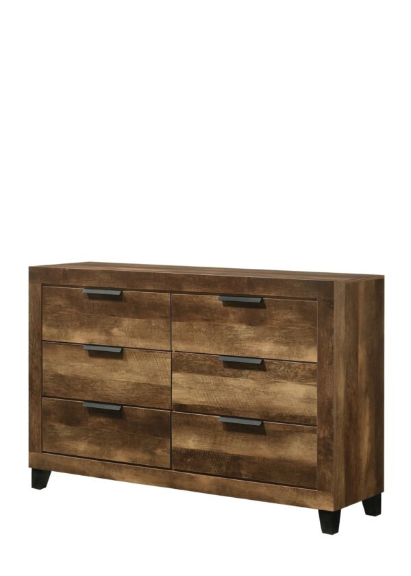 57" Rustic Oak Finish Manufactured Wood Six Drawer Dresser