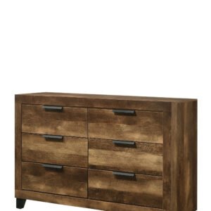 57″ Rustic Oak Finish Manufactured Wood Six Drawer Dresser