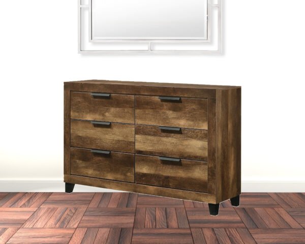 57" Rustic Oak Finish Manufactured Wood Six Drawer Dresser - Image 3