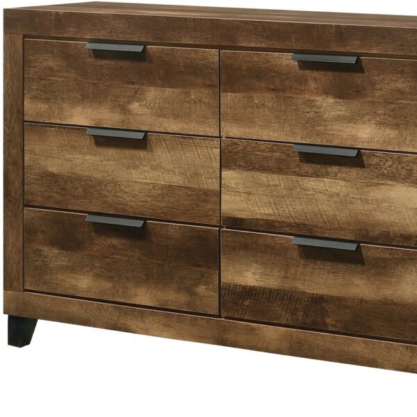 57" Rustic Oak Finish Manufactured Wood Six Drawer Dresser - Image 5