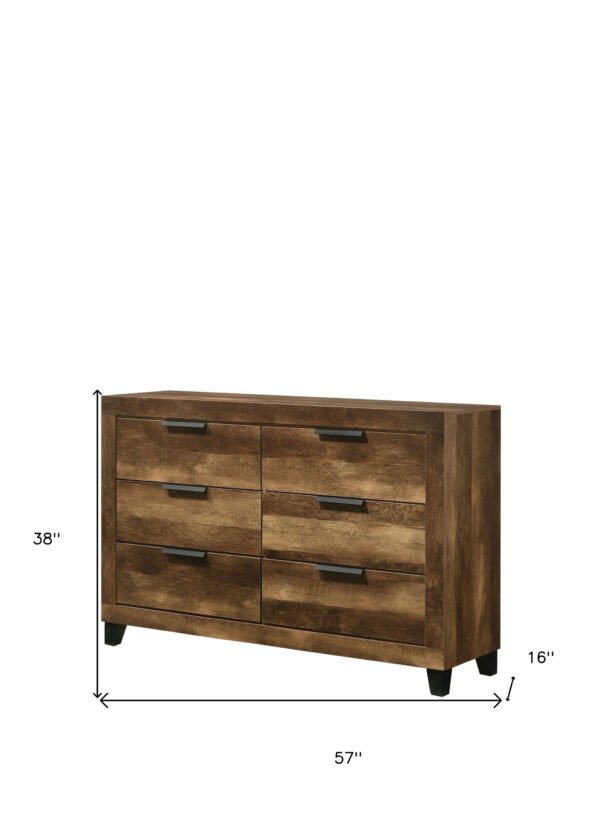 57" Rustic Oak Finish Manufactured Wood Six Drawer Dresser - Image 6