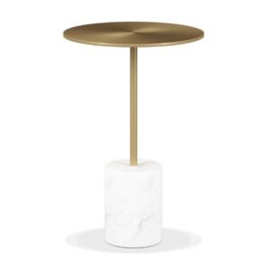 20″ White And Gold Steel Round Pedestal End Table