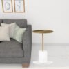 20" White And Gold Steel Round Pedestal End Table - Image 3