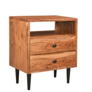 28″ Brown Two Drawer Solid Wood Nightstand