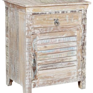 30″ Distressed White One Drawer Shutter Solid Wood Nightstand