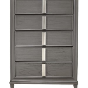 38″ Gray Solid Wood Five Drawer Chest