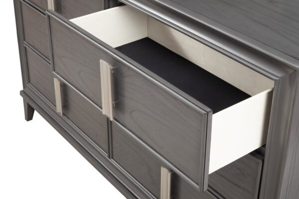 62" Dark Gray Solid Wood Six Drawer Double Dresser - Image 6