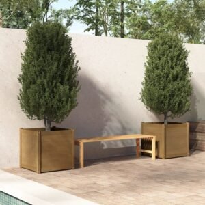 vidaXL Garden Planters 2 pcs Honey Brown 23.6″x23.6″x23.6″ Solid Wood Pine
