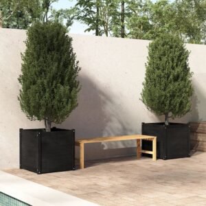 vidaXL Garden Planters 2 pcs Black 23.6″x23.6″x23.6″ Solid Wood Pine