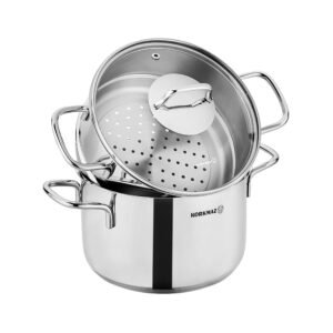 Korkmaz Perla 3 Piece 3.5 Liter Stainless Steel Casserole Steamer with Lid in Silver