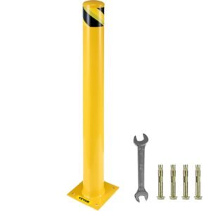 VEVOR Safety Bollard 42-4.5 Safety Barrier Bollard 4-1/2″ OD 42″ Height Yellow Powder Coat Pipe Steel Safety Barrier with 4 Free Anchor Bolts for Traffic-Sensitive Area