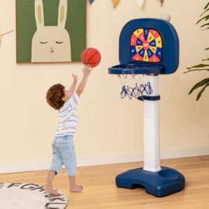 4-In-1 Adjustable Kids Basketball Hoop with Ring Toss Sticky Ball