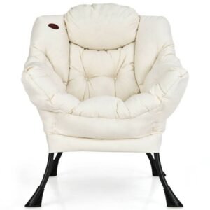 Upholstered Contemporary Cushioned Accent Chair with Side Pocket in Beige