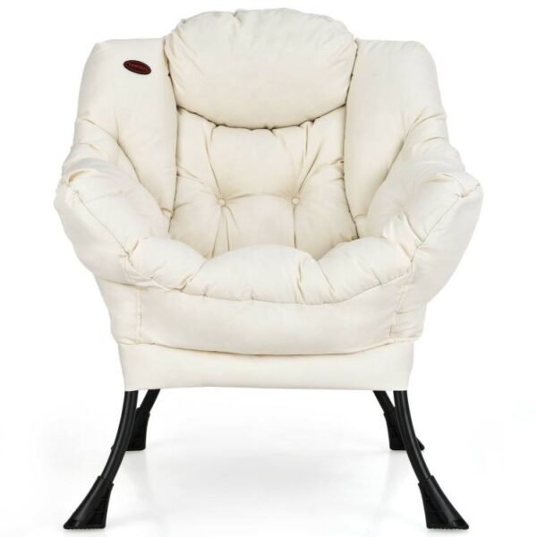 Upholstered Contemporary Cushioned Accent Chair with Side Pocket in Beige - Image 2