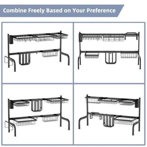 2 Tier Black Steel Adjustable Over the Sink Dish Drying Rack - Image 3