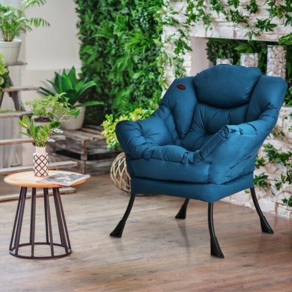 Modern Cushioned Accent Chair with Side Pocket in Navy Blue Upholstered Fabric - Image 3