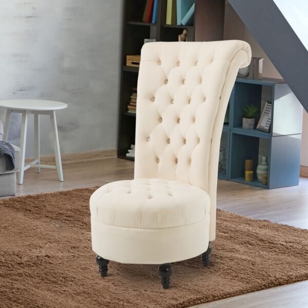 Cream Tufted High Back Plush Velvet Upholstered Accent Low Profile Chair - Image 2