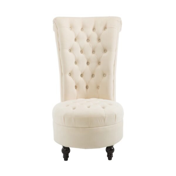 Cream Tufted High Back Plush Velvet Upholstered Accent Low Profile Chair - Image 3