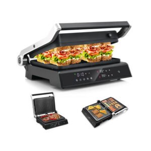 3 in 1 Indoor Electric Panini Press Grill with LED Display-Black – Color: Black