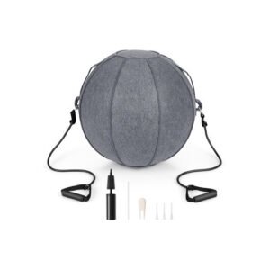 Yoga Sitting Ball with Felt Cover and Air Pump-Gray – Color: Gray