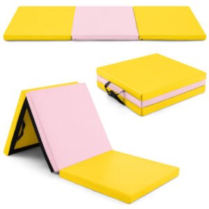 6 x 2 FT Tri-Fold Gym Mat with Handles and Removable Zippered Cover-Yellow – Color: Yellow