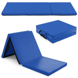 6 x 2 FT Tri-Fold Gym Mat with Handles and Removable Zippered Cover-Dark Blue – Color: Dark Blue