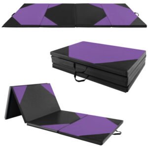 10′ x 4′ x 2″ Folding Exercise Mat with Hook and Loop Fasteners-Purple – Color: Purple