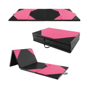 10′ x 4′ x 2″ Folding Exercise Mat with Hook and Loop Fasteners-Black & Pink – Color: Black & Pink