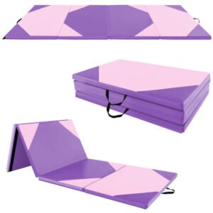 10′ x 4′ x 2″ Folding Exercise Mat with Hook and Loop Fasteners-Pink – Color: Pink & Purple