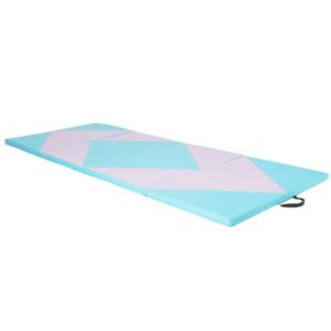 4-Panel PU Leather Folding Exercise Gym Mat with Hook and Loop Fasteners-Pink & Blue – Color: Pink & Blue