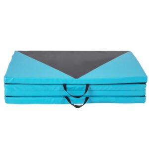 4-Panel PU Leather Folding Exercise Gym Mat with Hook and Loop Fasteners-Black & Turquoise – Color: Black & Turquoise