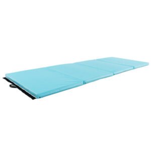 4-Panel PU Leather Folding Exercise Mat with Carrying Handles-Blue – Color: Blue