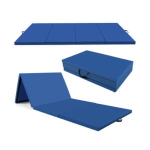 4-Panel PU Leather Folding Exercise Mat with Carrying Handles-Navy – Color: Navy