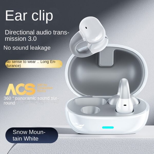 Bone Conduction Bluetooth 5.3 Headphones Wireless Ear Clip Sports Earphones with Noise Reduction Mic White