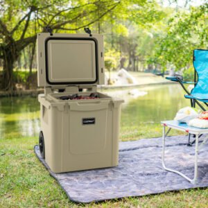 45 Quart Cooler Towable Ice Chest-Brown – Color: Brown