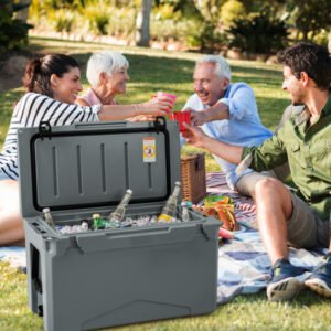 50 QT Rotomolded Cooler Insulated Portable Ice Chest with Integrated Cup Holders-Gray – Color: Gray