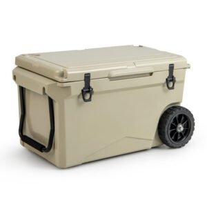 75 Quart Portable Cooler Rotomolded Ice Chest with Handles and Wheels-Tan – Color: Tan