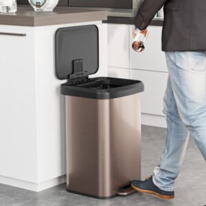 13.2 Gallon Step Trash Can with Soft Close Lid and Deodorizer Compartment-Golden – Color: Golden