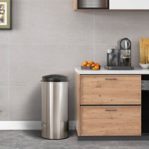 8 Gal Automatic Trash Can with Stainless Steel Frame Touchless Waste Bin-Silver – Color: Silver