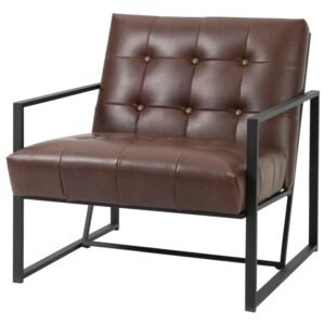 Retro Tufted Faux Leather Metal Frame Accent Chair – Brown